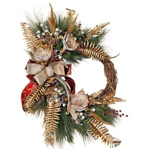 Elegant Gold and Red Floral Wreath
